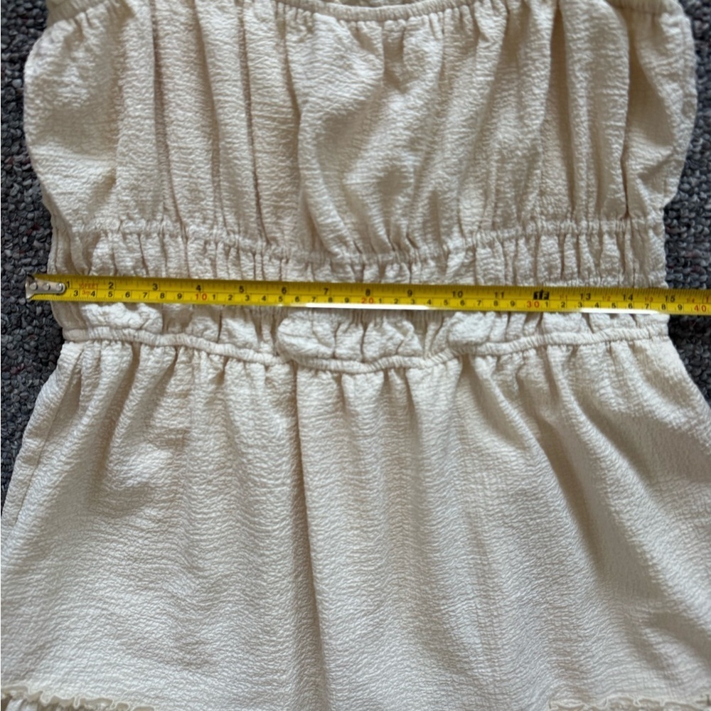 Astr the label Smocked Crinkle Cream Maxi Dress L tiered Cottagecore Babydoll - Picture 4 of 8